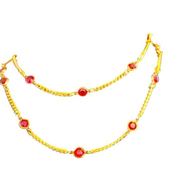 Vintage Necklace & Bracelet Set Gold With Red Stones - Picture 12 of 12